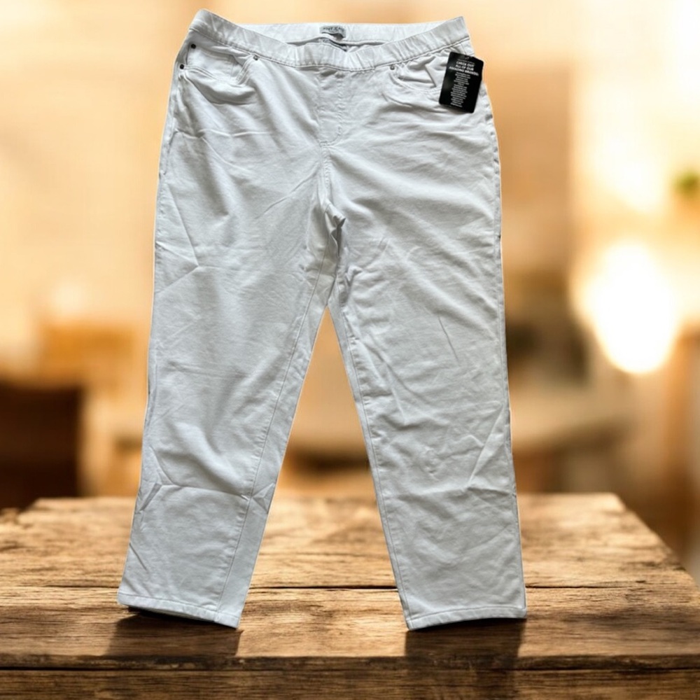 Catherines White Knit Jean Pull-On Pants 1KWP Petite Women’s Plus Stretch Casual